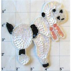 Poodle with Iridescent White, Black and Pink Sequins and White and Black Beads 4.75 x 4.5"