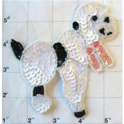Poodle with Chinese White Black and Pink Sequins and Beads 4.75 x 4.5