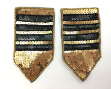 Load image into Gallery viewer, Pair Patch with Gold and Black Stripes Sequins and Beads 5&quot; x 2.75&quot;