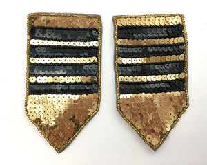 Pair Patch with Gold and Black Stripes Sequins and Beads 5" x 2.75"