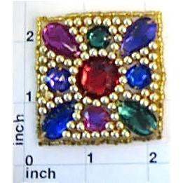 Designer Motif Jewel Square with Multi-Colored beads 2" x 2"