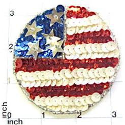 Flag Circle with Red White Blue Silver Sequins and Beads 3"