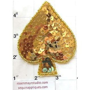 Spade Symbol in Gold Sequins and Beads 3.5"