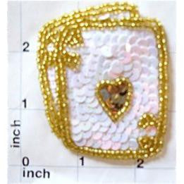 Ace King Playing Card White And Gold Sequins 2.75