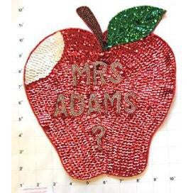 Apple with Words  Sequins and Beads 10" x 9" - Sequinappliques.com