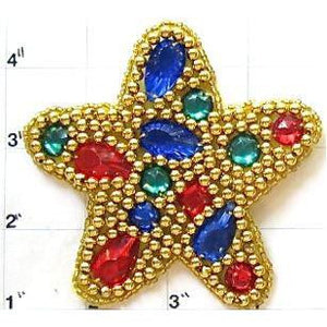 Star with Multi-Colored Stones and Gold Beads in 2 variants, 3.5"