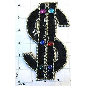 Dollar Sign Black w/ Gold and Stones 6" x 3.5"