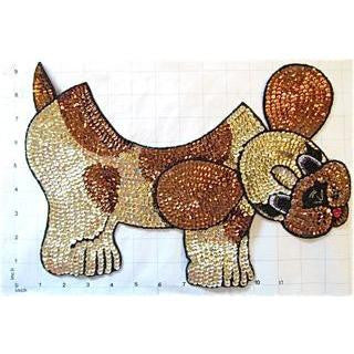 Fido Dog Neckline Gold, Bronze and Black Sequin Beaded 13.5" X 10.5"