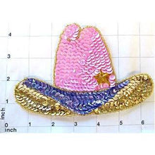 Load image into Gallery viewer, Hat Cowboy Texan Pink and Blue Sequins and Beads 4.25&quot; X 6.25&quot;