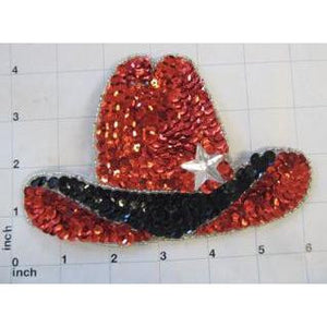 Hat Cowboy Texan with Red Black Sequins and Star 4.25" x 6.25"