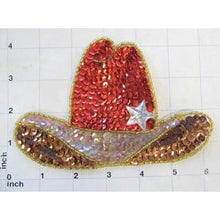 Load image into Gallery viewer, Texan Hat with Red, Iridescent and Gold Sequins 6&quot; x 4&quot;