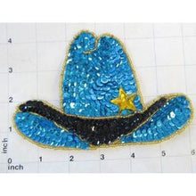 Load image into Gallery viewer, Hat Cowboy Western with Turquoise and Black Sequins and Beads 4.25&quot; x 6.25&quot;