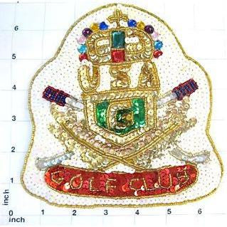 Golf Club Patch with White Sequins and other Multi-Colors 6.5" x 6.5"