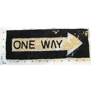 "ONE WAY" Street Sign with Black and Beige Sequins and Beads 10" x 3.5"