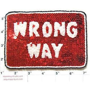 Wrong Way Road Sign with Red and White Sequins and Beads 6" x 4"