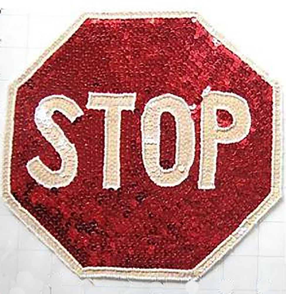 Stop Sign Road Sign with Red and White Sequins and Beads 8
