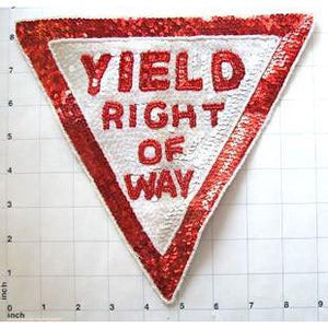 Yield Right of Way Street Sign, Sequin Beaded 8.5" x 9"