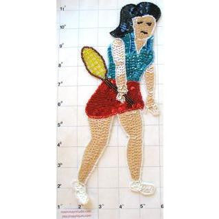 Tennis Player with Racket - Multicolored Sequins and Beads 9" x 4"