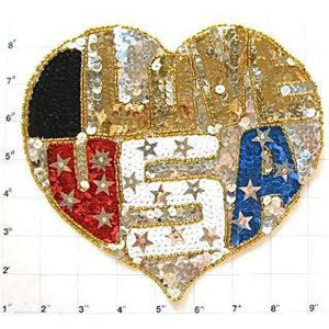Heart Shape with I Love U.S.A. Sequin Beaded 8" x 7"