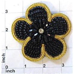 Flower Black Beads with Gold Trim and Rhinestone 3.25
