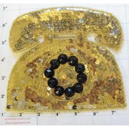 Classic Telephone with Gold Sequins and Black and Gold Beads 6.5" x 5.5"