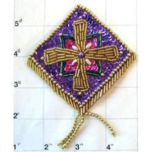 Load image into Gallery viewer, Designer Motif Epaulet Purple with Gold Purple Fuchsia Green Sequins and Beads 4.5&quot; x 3.5&quot;