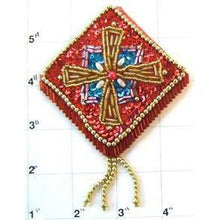 Load image into Gallery viewer, Designer Motif Epaulet Red with Turquoise Gold Sequins and Beads 4.5&quot; x 3.5&quot;