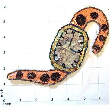 Fun Watch Design Appliqué with Orange, Gold and Silver Sequins with Moonlight and Gold Beads 5" x 6.5"