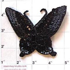 Butterfly with Black Sequins and Beads 3" x 4"