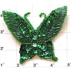 Butterfly with Emerald Green Sequins 4" x 3"