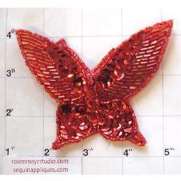 Butterfly Red Beaded and Sequin 4" x 3"