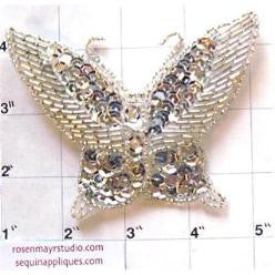 Butterfly Silver Sequins and Beads 4" x 3"