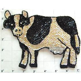 Cow Black and Beige Sequin Beaded 7" x 5"