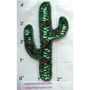 Cactus with Green and Red Sequins and Beads 4.25" x 2.5"