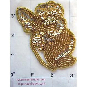 Flower with Gold Sequins and Beads 3.5" x 3"