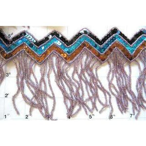 Fringe Trim Southwestern Style Sequin Beaded, 4.5" Wide, Sold by the Yard