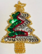 Load image into Gallery viewer, Christmas Tree green silver gold trim 2.25&quot; x 2.75&quot;