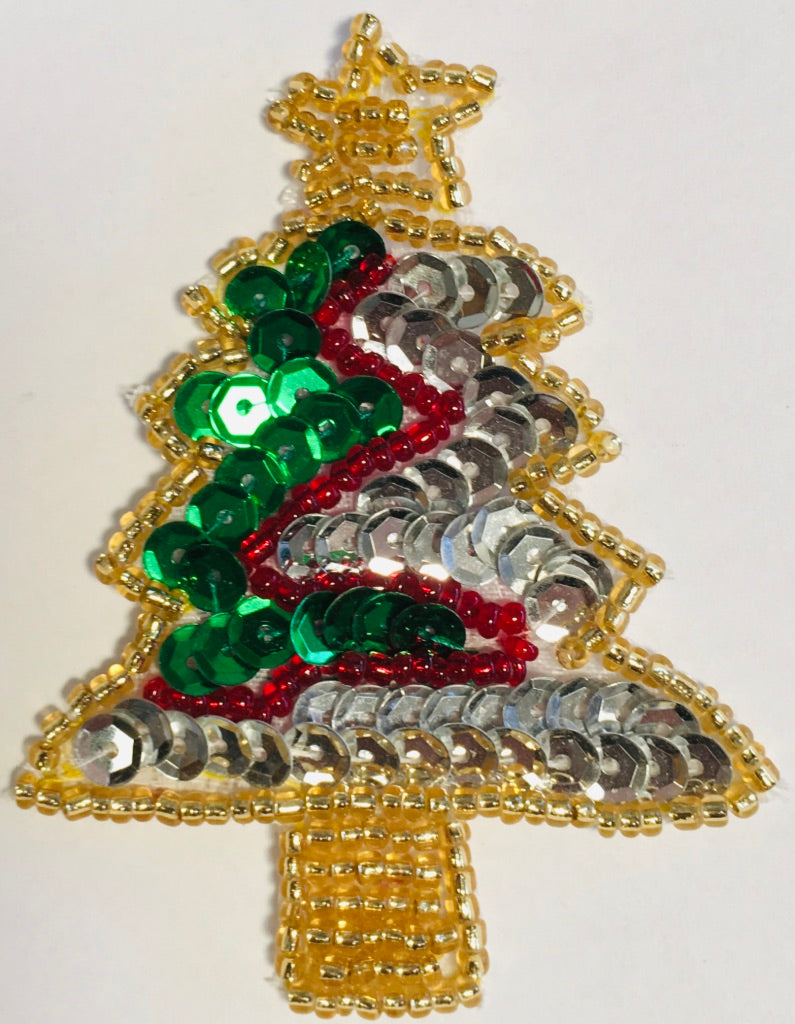 Christmas Tree green silver gold trim 2.25