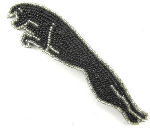 Jaguar Hood Ornament Applique with Black and Silver Beads 1" x 5"