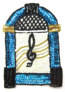 Jukebox with Turquoise, Gray and White Sequins and Black,Silver and Gold Beads 6.5" x 4.5"