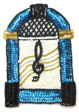 Load image into Gallery viewer, Juke Box Turquoise Sequins with Black and gold and White 6.5&quot; x 4.5&quot;