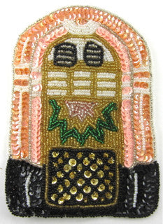 Juke Box with Pink Peach Black Green Gold Sequins and Beads 6" x 4"