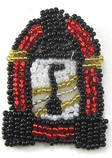 Jukebox with Red, Black, White, Silver and Gold Beads 2" x 1.25"