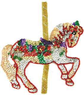 Horse Carousel with Multi-Colored Sequins and Beads 7" x 6"