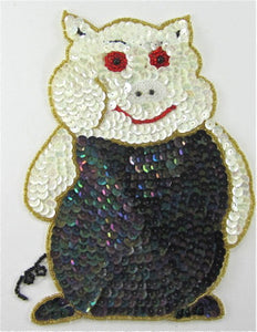 Pig with Moonlight, White Sequins and Beads 7" x 5.5"