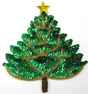 Tree Christmas Green Sequins with Gold Star 6.5" x 6"