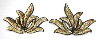 Leaf Cluster Pair Large Gold Sequins/Blk Beads