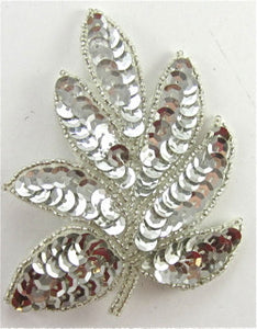 Leaf Single Silver Sequins and Beads 4" x 3"