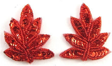 Load image into Gallery viewer, Leaf Pair with Red Sequins and Beads 2&quot; x 2&quot;