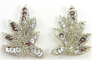 Leaf Pair with Silver Beads and Sequins 2.5" x 2"